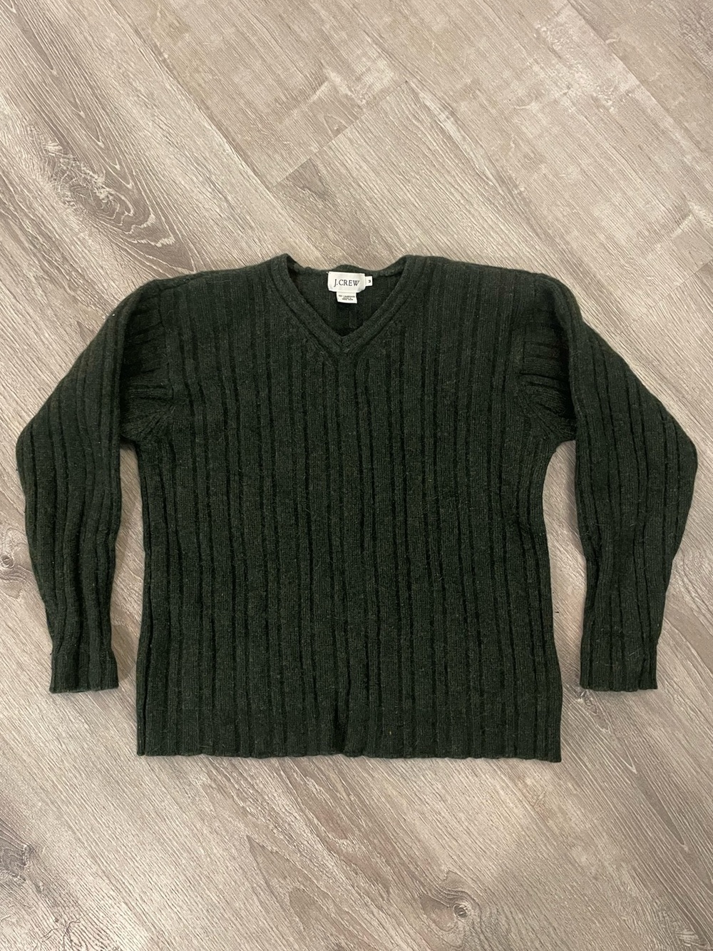 J. Crew 100% Wool Dark Green Ribbed V-Neck Sweater